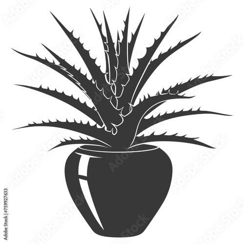 Silhouette Aloe vera tree in the vase black color only