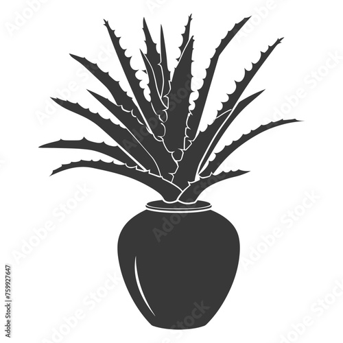 Silhouette Aloe vera tree in the vase black color only