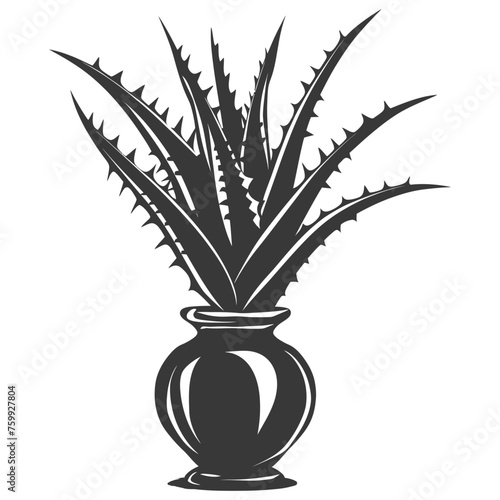 Silhouette Aloe vera tree in the vase black color only