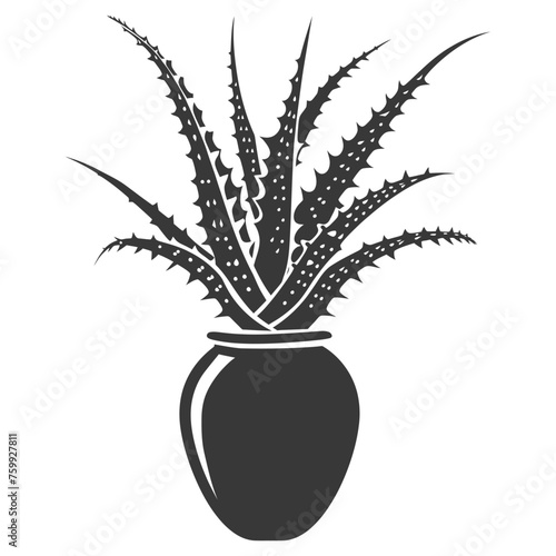 Silhouette Aloe vera tree in the vase black color only