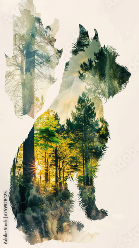 Double Exposure Art: West Highland White Terrier and Nature Park Gen AI photo