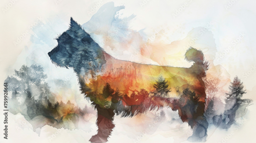 Double Exposure: West Highland White Terrier and Natural Park Scenery Gen AI