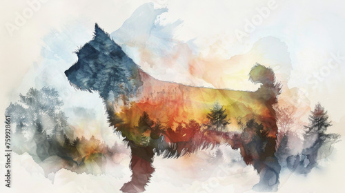 Double Exposure: West Highland White Terrier and Natural Park Scenery Gen AI photo