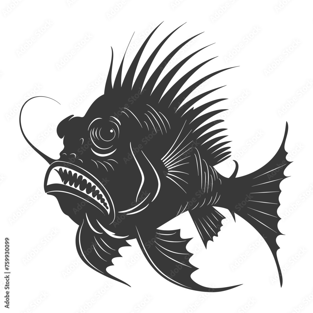 Silhouette Anglerfish Fish Animal from deep sea black color only Silhouette Anglerfish Fish Animal from deep sea black color only