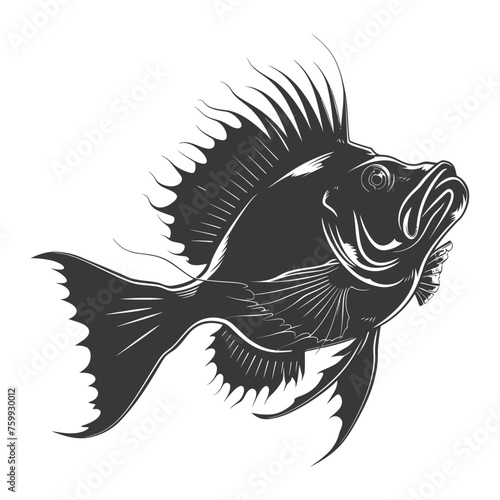 Silhouette Anglerfish Fish Animal from deep sea black color only