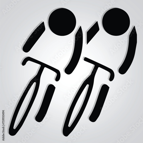 Two men bicycle unique icon and cycle logo with a silver background. Vector illustration