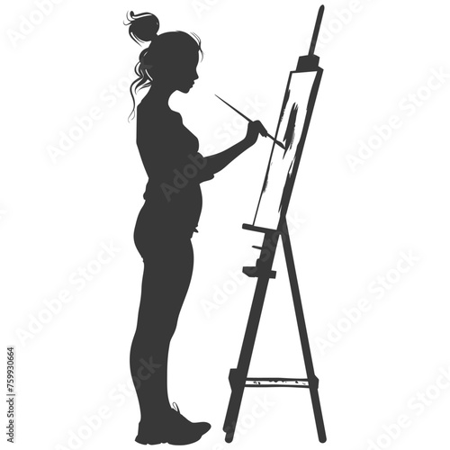 Silhouette artist girl painting in action black color only