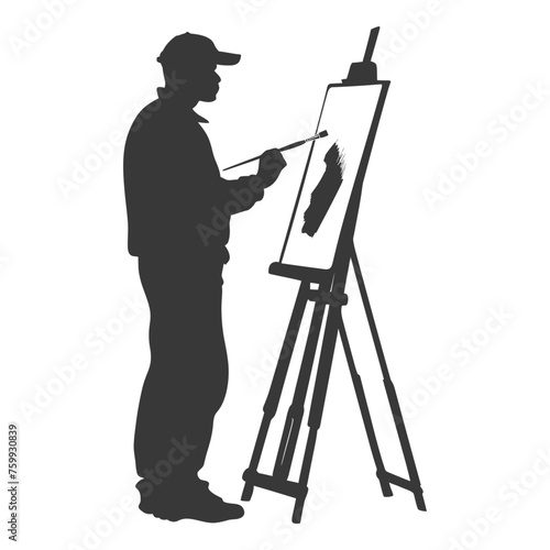 Silhouette artist painting in action black color only