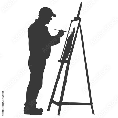 Silhouette artist painting in action black color only