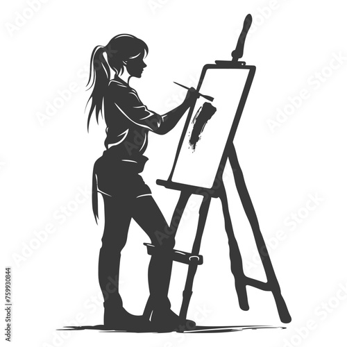 Silhouette artist girl painting in action black color only