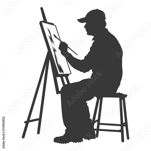 Silhouette artist painting in action black color only