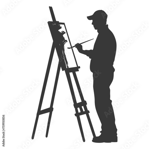 Silhouette artist painting in action black color only