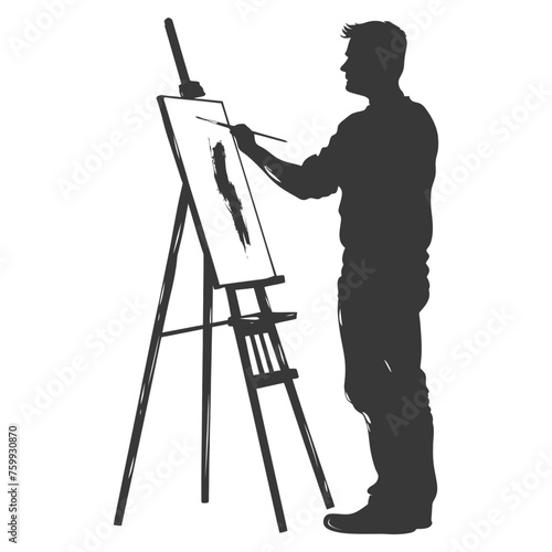 Silhouette artist painting in action black color only