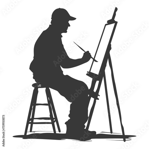 Silhouette artist painting in action black color only