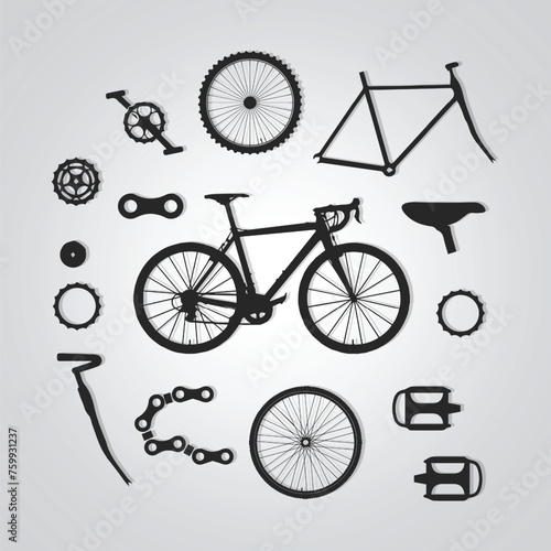 Bicycle All Parts with Silver Background. Vector illustration
