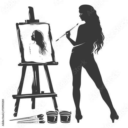 Silhouette artist women painting in action black color only