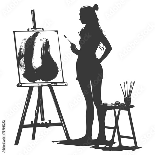 Silhouette artist women painting in action black color only