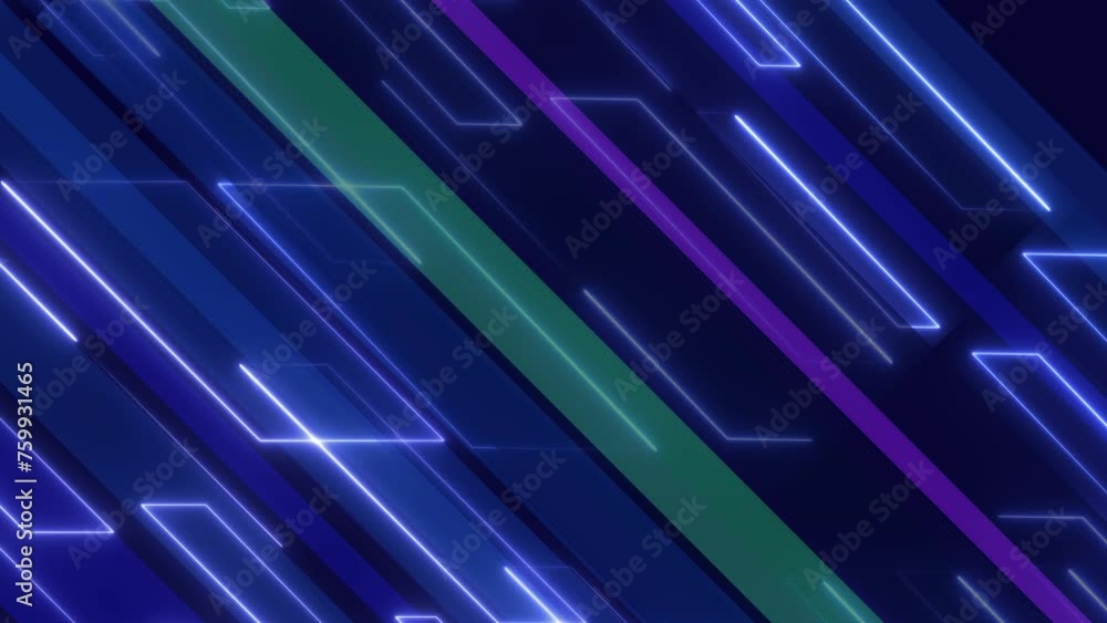 Abstract motion background with glowing blue neon lines moving ...