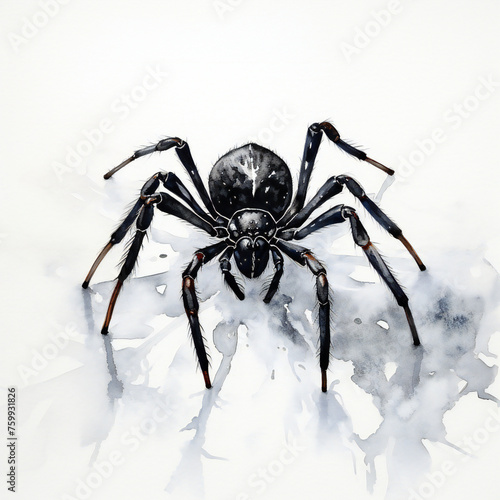 Black spider watercolor on white background