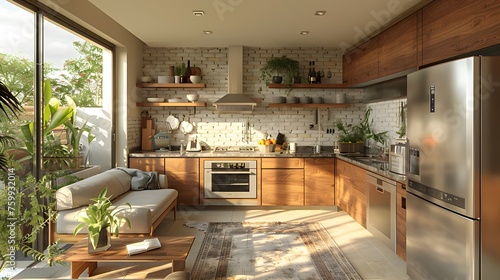 a charming kitchenette in a small modern home  featuring sleek appliances  efficient layout  and stylish finishes