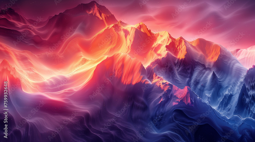 Large abstract mountains with pin and red lighting