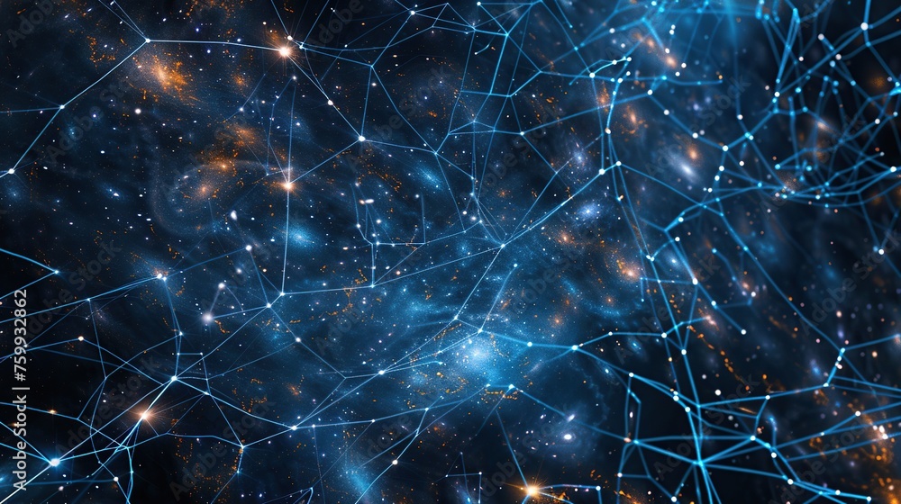 This image envisions the universe as a network of vibrant blue connections, a metaphor for the interconnectivity of all things in space, ideal for futuristic themes This image envisions the universe as a network of vibrant blue connections, a metaphor for the interconnectivity of all things in space, ideal for futuristic themes