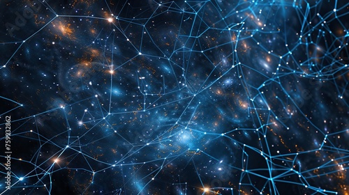 This image envisions the universe as a network of vibrant blue connections, a metaphor for the interconnectivity of all things in space, ideal for futuristic themes