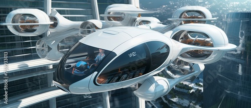 Wallpaper Mural flying cars, White futuristic space city mega station in space Torontodigital.ca