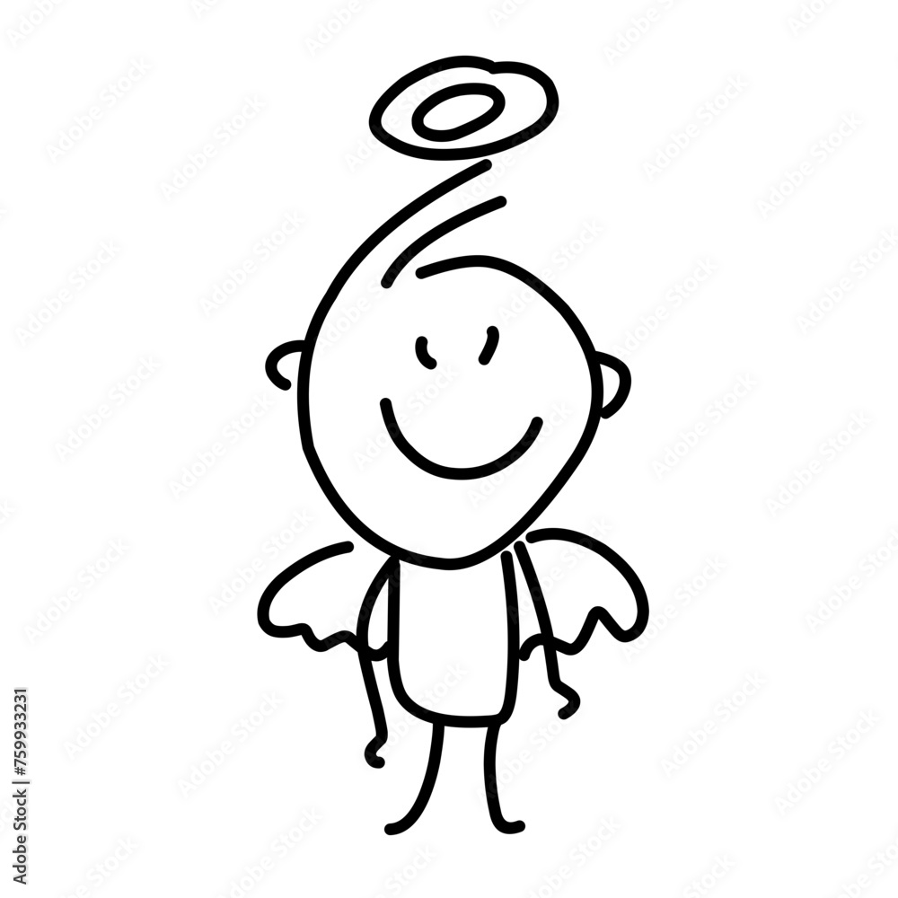 Angel and devil illustration outline Angel and devil illustration outline