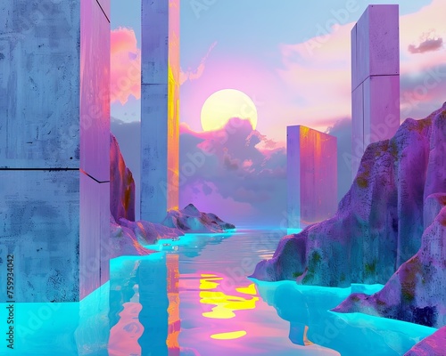 Create a futuristic interpretation of Tektite using bold colors and geometric shapes  super detailed