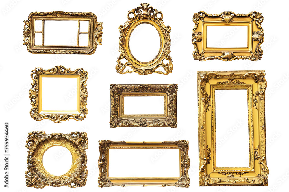 Set of Golden luxury border frame design on transparent background or ...