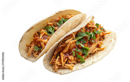 Exploring Shredded Chicken Tinga Taco Marvels Isolated on Transparent Background PNG.