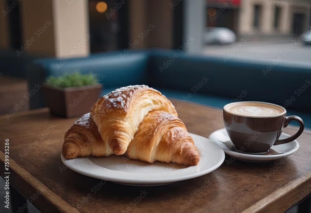 a portion of delicious croissants and a cup of coffee on the table a portion of delicious croissants and a cup of coffee on the table