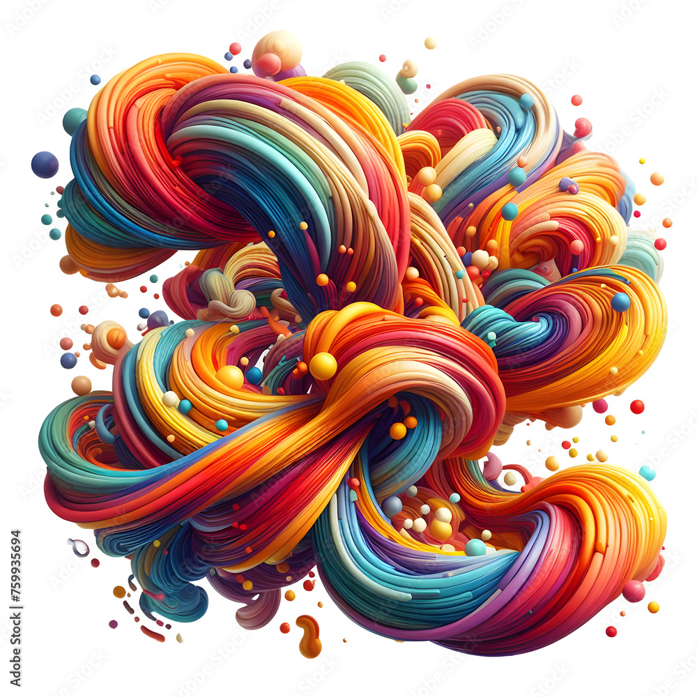abstract image with smooth, flowing shapes that transition from pink to orange and blue against on Transparent PNG Background, AI-generated