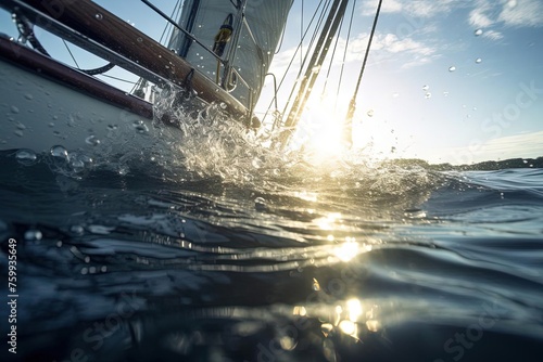 Sunlit Sailboat: Close-Up Water Shining Photography 