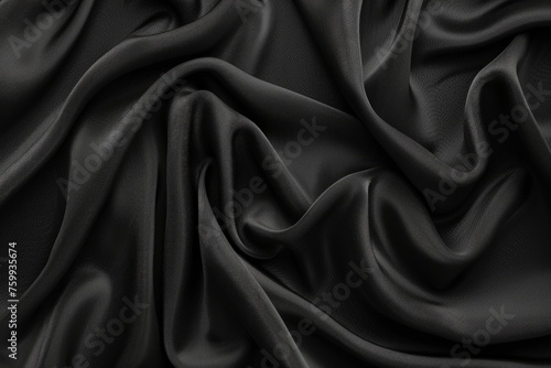 Detailed close-up of a textured black fabric, showcasing its intricate weave and dark color.