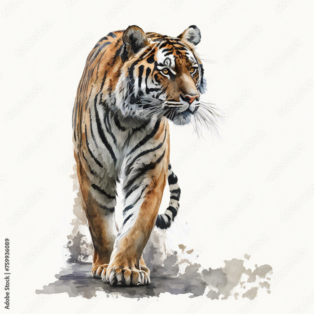 Obraz premium Tiger watercolor on white background