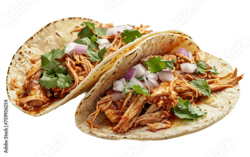Shredded Chicken Tinga Taco Magic Isolated on Transparent Background PNG.