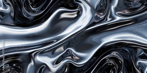 Abstract black and silver background with dynamic wavy lines creating a sense of movement and depth.
