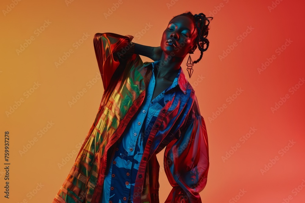 Fototapeta premium Contemporary editorial fashion photography, mobile advertising, fashion clothing, neutral studio background mobile advertising 