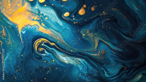 The abstract picture of the two colours between blue and yellow colour that has been mixed with each other in the form of the ink or liquid to become beautifully view of this abstract picture. AIGX01. photo