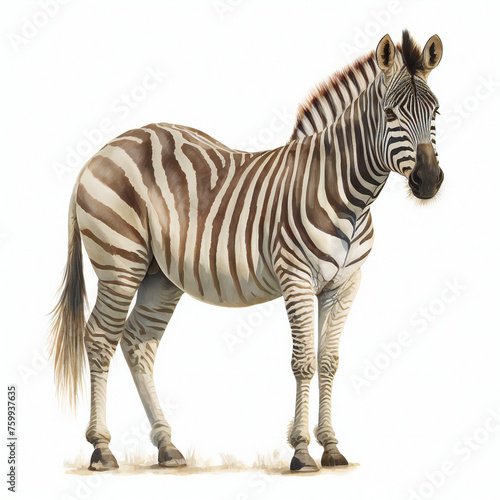 Zebra watercolor on white background