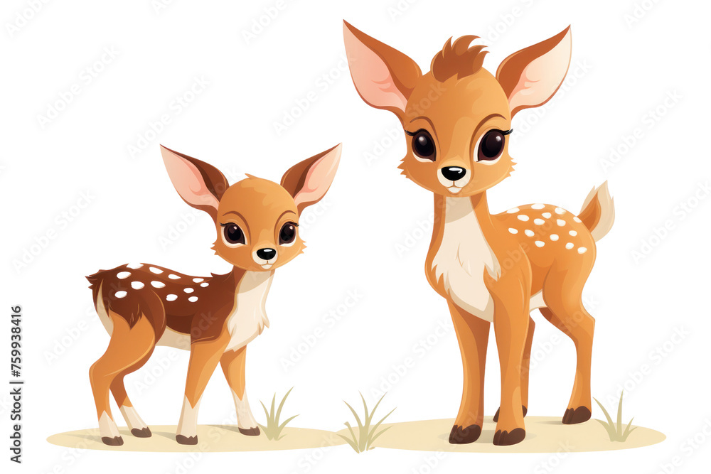Cute baby wild animals, such as baby deer, play in the forest, emphasizing the cuteness, cuteness, and innocence of various animals. Isolated on transparent background.