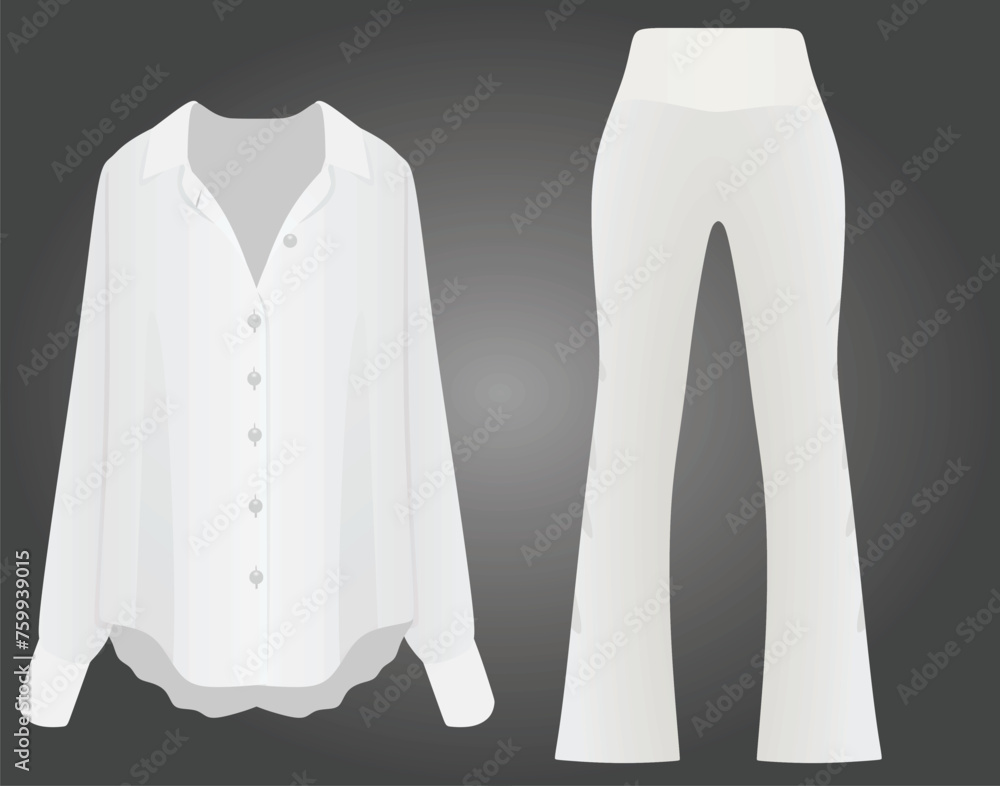 White female long sleeve shirt and pants. vector illustration