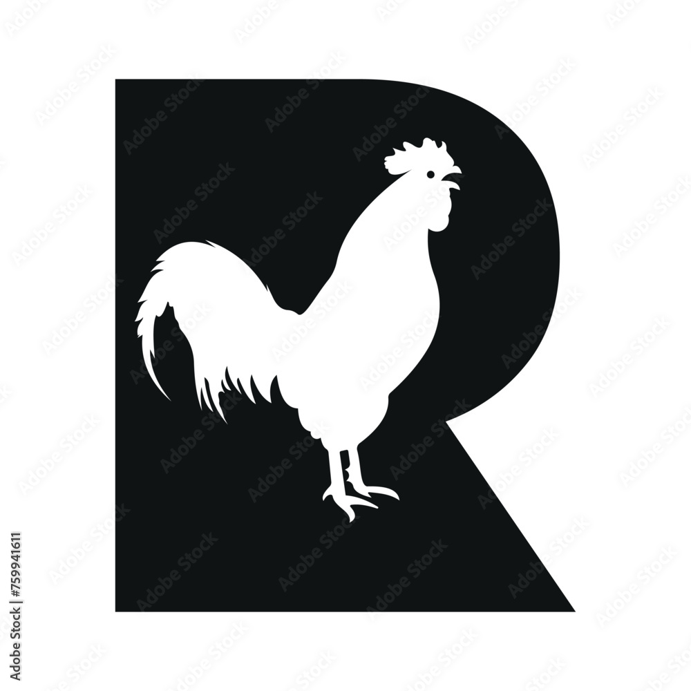 Hen logo combine with letter R vector template Hen logo combine with letter R vector template
