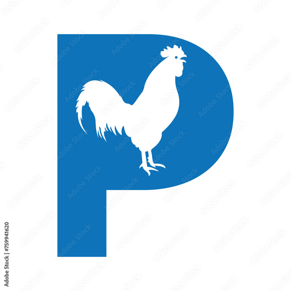 Hen logo combine with letter P vector template Hen logo combine with letter P vector template