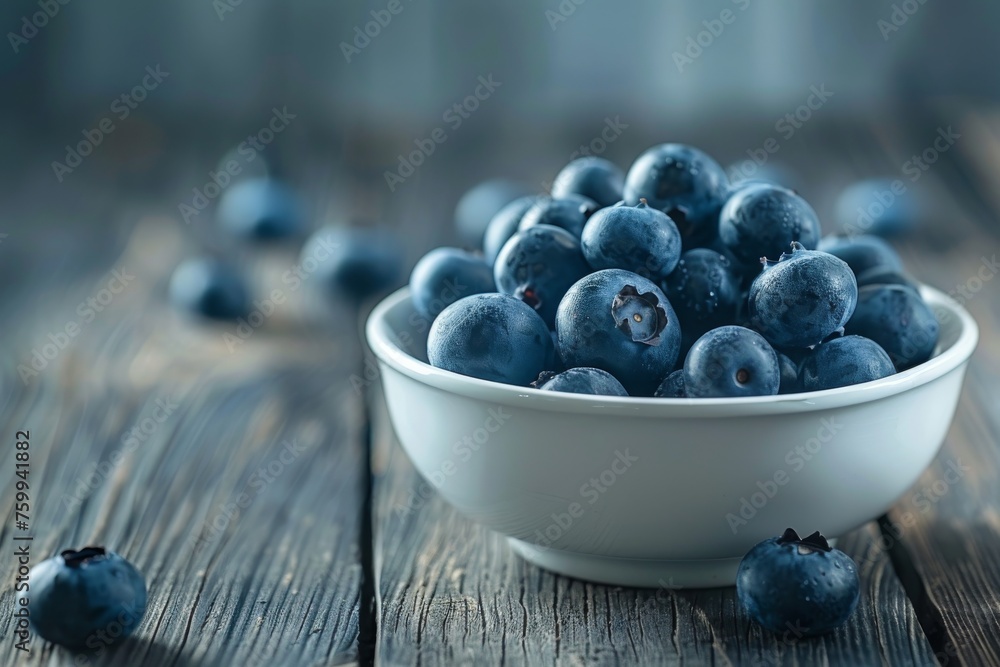 blueberries in rustic bowl on wooden table, low key style, generative AI blueberries in rustic bowl on wooden table, low key style, generative AI
