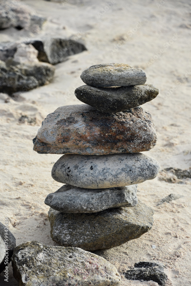 Zen Beach Stones Stacked and Balancing Zen Beach Stones Stacked and Balancing