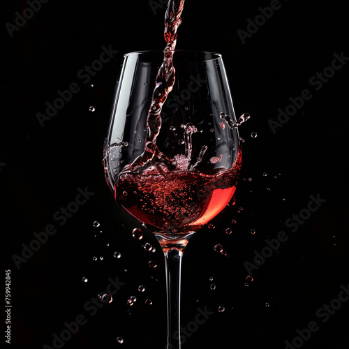 Dynamic Red Wine Pour Creating a Vivid Splash in Glass - A Striking Image for Luxury Beverage Marketing