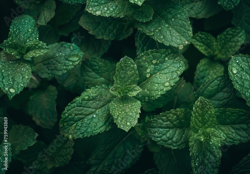 mint leaves on a green background